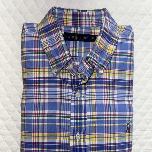 Ralph Lauren Plaid Button Up Shirt. 100% Cotton. Size X-Large. Blue Yellow Red - Picture 8 of 11